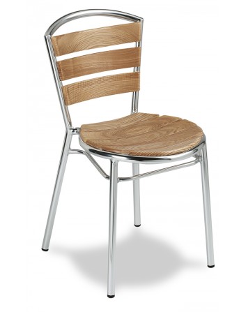 Silla Apilable de Aluminio Anodizado Asiento y Respaldo de Madera M.170 Muebles Romero