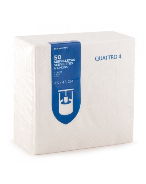 SERVILLETAS DE PAPEL GRANDES BLANCAS QUATTRO 45x45 CM. 4 CAPAS TISSUE 21 G/M2 750 UNIDADES GARCÍA DE POU