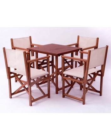  Pack de Sillas y Mesa Menorquinas de Madera Plegables Color Brandy. Conjunto de Mesa y 4 Sillas Menorquinas.