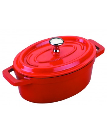 Cacerola Cocotte Oval Aluminio Fundido Roja Con Tapa Lacor