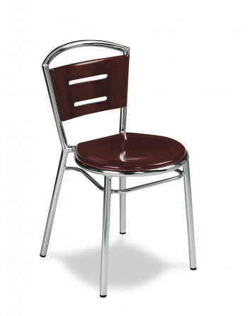 Silla Para Bares y Restaurantes Tubo Aluminio Anodizado Asiento y Respaldo de Madera M.156 Muebles Romero